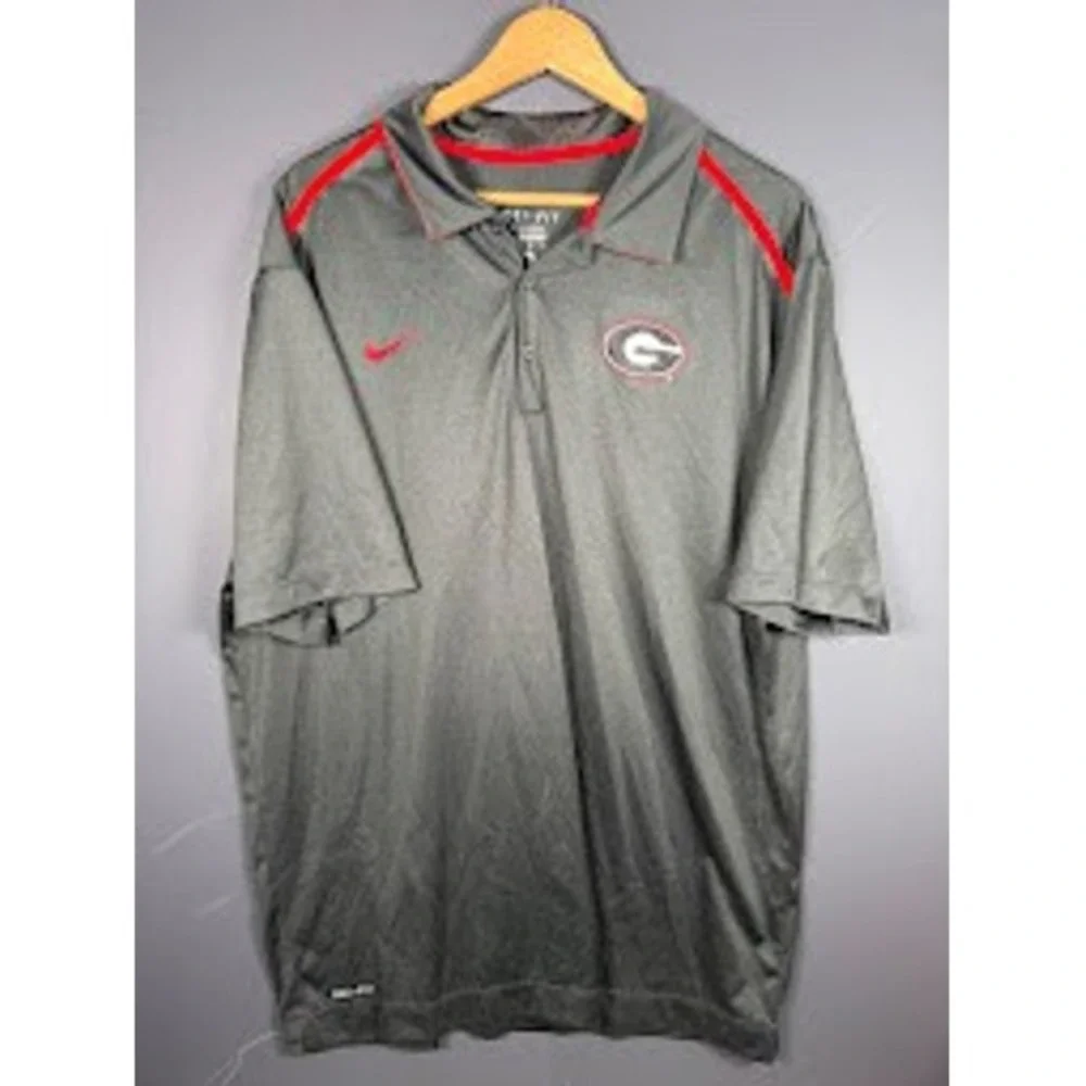 Nike Mens XL Georgia Bulldogs Dri-FIT Polo Shirt Gray Red UGA